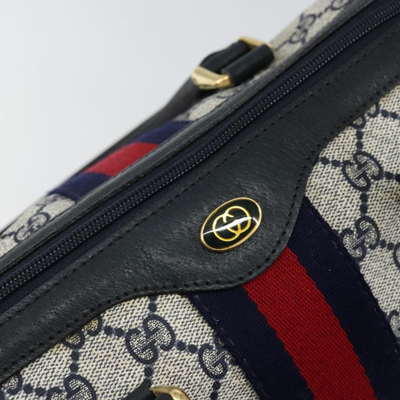 GUCCI GG Supreme Sherry Line Boston Bag PVC Navy Gold Red Auth 143577
