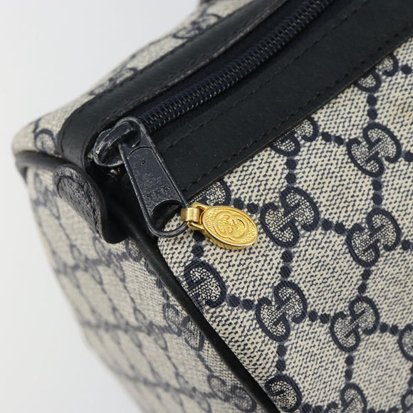 GUCCI GG Supreme Sherry Line Boston Bag PVC Navy Gold Red Auth 143577