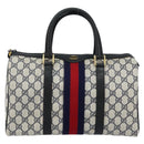 GUCCI GG Supreme Sherry Line Boston Bag PVC Navy Gold Red Auth 143577-2