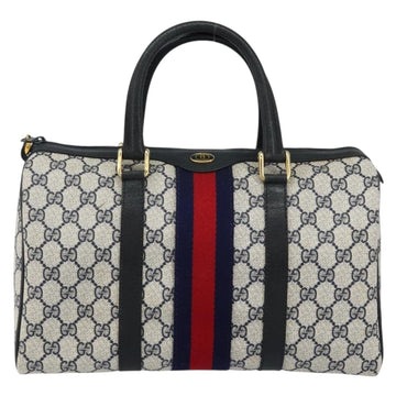 GUCCI GG Supreme Sherry Line Boston Bag PVC Navy Gold Red Auth 143577 - 0