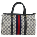 GUCCI GG Supreme Sherry Line Boston Bag PVC Navy Gold Red Auth 143577-3
