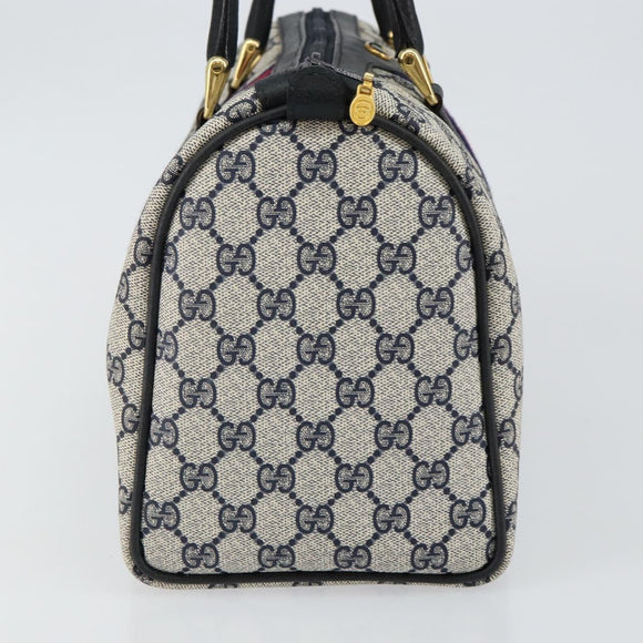 GUCCI GG Supreme Sherry Line Boston Bag PVC Navy Gold Red Auth 143577
