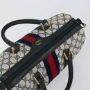 GUCCI GG Supreme Sherry Line Boston Bag PVC Navy Gold Red Auth 143577-6