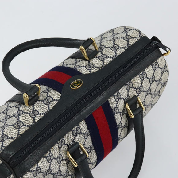 GUCCI GG Supreme Sherry Line Boston Bag PVC Navy Gold Red Auth 143577