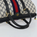 GUCCI GG Supreme Sherry Line Boston Bag PVC Navy Gold Red Auth 143577-7