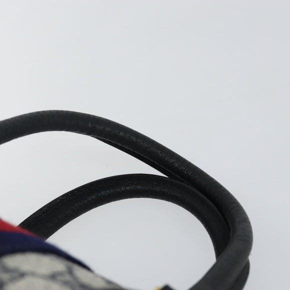 GUCCI GG Supreme Sherry Line Boston Bag PVC Navy Gold Red Auth 143577