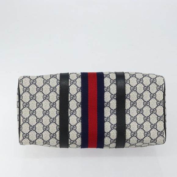 GUCCI GG Supreme Sherry Line Boston Bag PVC Navy Gold Red Auth 143577