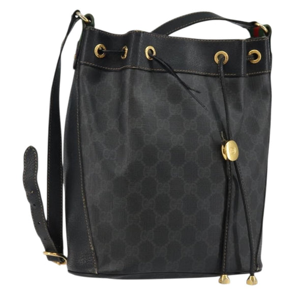 GUCCI GG Supreme Web Sherry Line Shoulder Bag PVC Black 164 02 034 Auth 143578