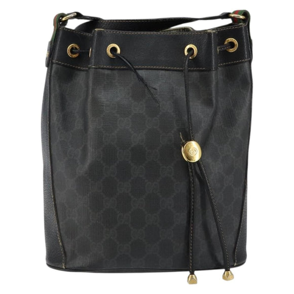 GUCCI GG Supreme Web Sherry Line Shoulder Bag PVC Black 164 02 034 Auth 143578