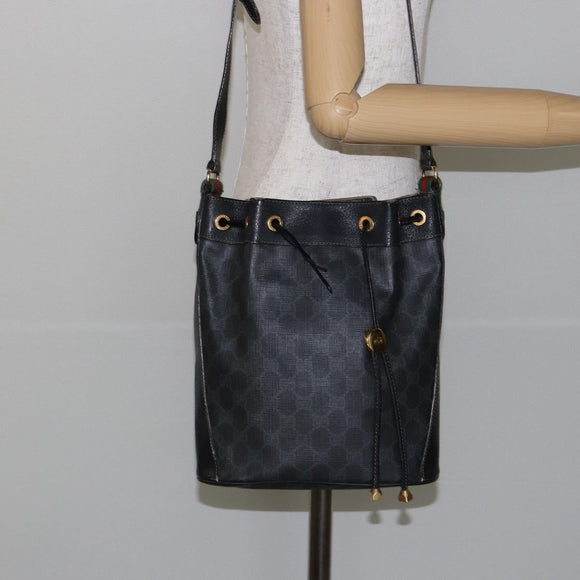 GUCCI GG Supreme Web Sherry Line Shoulder Bag PVC Black 164 02 034 Auth 143578