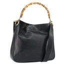GUCCI Bamboo Hand Bag Leather 2way Black Gold Auth 143579-1
