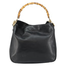 GUCCI Bamboo Hand Bag Leather 2way Black Gold Auth 143579-2