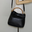GUCCI Bamboo Hand Bag Leather 2way Black Gold Auth 143579-22