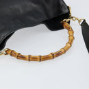 GUCCI Bamboo Hand Bag Leather 2way Black Gold Auth 143579-7