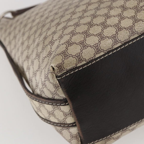 CELINE Macadam Canvas Shoulder Bag PVC Leather White gold Auth 143583