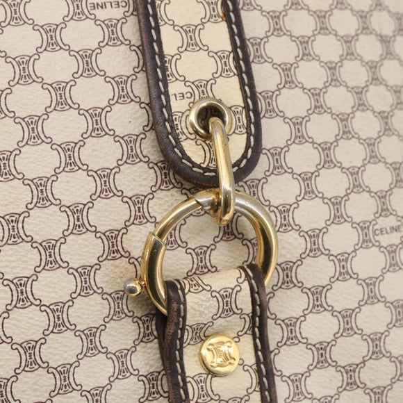 CELINE Macadam Canvas Shoulder Bag PVC Leather White gold Auth 143583