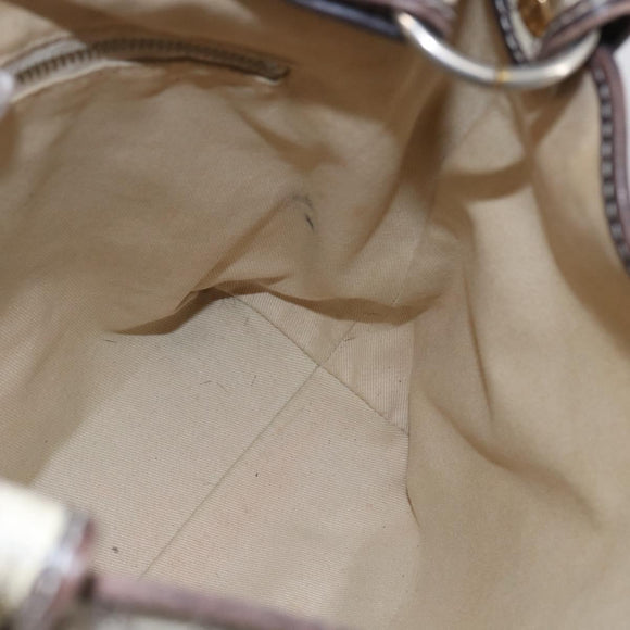 CELINE Macadam Canvas Shoulder Bag PVC Leather White gold Auth 143583