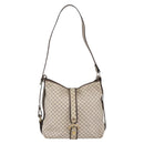 CELINE Macadam Canvas Shoulder Bag PVC Leather White gold Auth 143583-13