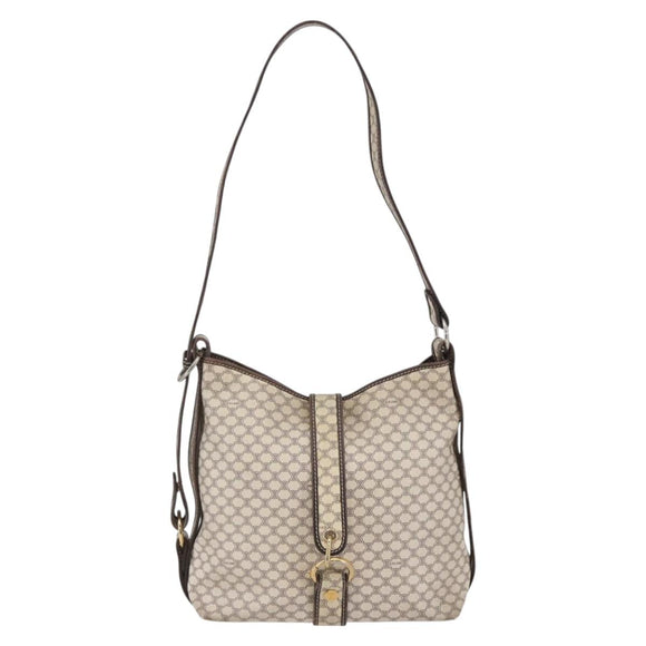 CELINE Macadam Canvas Shoulder Bag PVC Leather White gold Auth 143583
