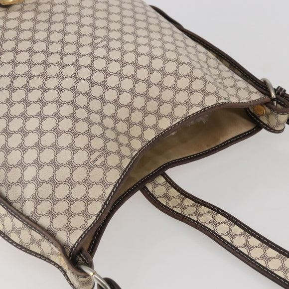 CELINE Macadam Canvas Shoulder Bag PVC Leather White gold Auth 143583