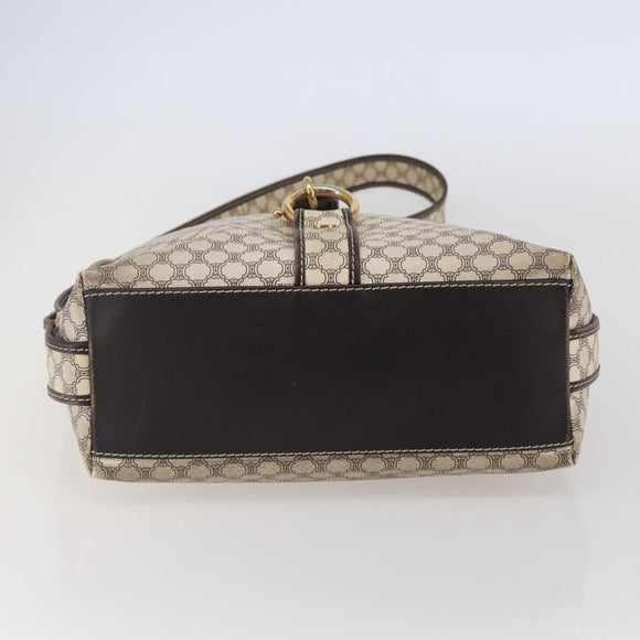 CELINE Macadam Canvas Shoulder Bag PVC Leather White gold Auth 143583