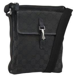 GUCCI GG Canvas Jackie Shoulder Bag Black Silver 92646 Auth 143584