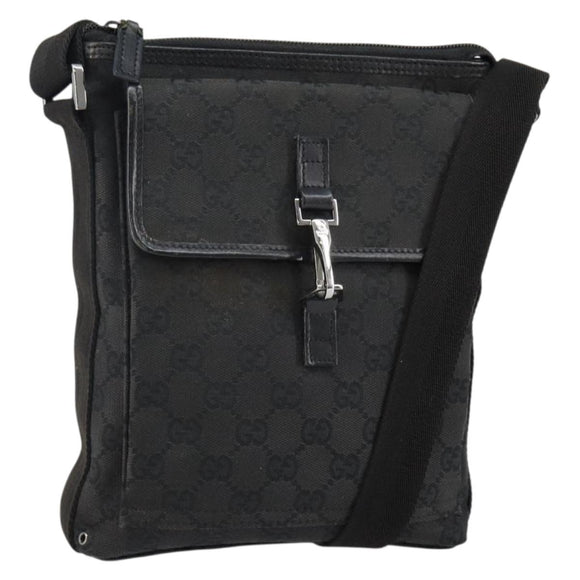 GUCCI GG Canvas Jackie Shoulder Bag Black Silver 92646 Auth 143584