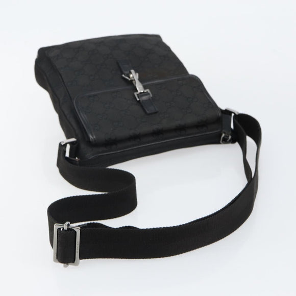 GUCCI GG Canvas Jackie Shoulder Bag Black Silver 92646 Auth 143584