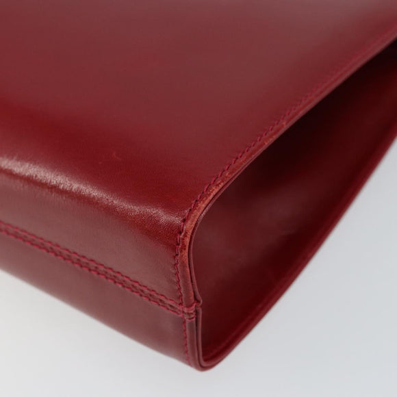 Salvatore Ferragamo Gancini Chain Shoulder Bag Leather Red Gold Auth 143586