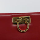 Salvatore Ferragamo Gancini Chain Shoulder Bag Leather Red Gold Auth 143586-10