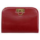 Salvatore Ferragamo Gancini Chain Shoulder Bag Leather Red Gold Auth 143586-13