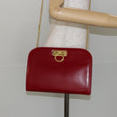 Salvatore Ferragamo Gancini Chain Shoulder Bag Leather Red Gold Auth 143586-20