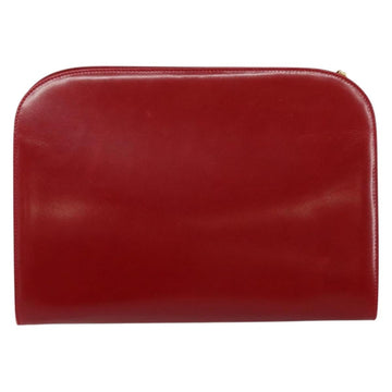 Salvatore Ferragamo Gancini Chain Shoulder Bag Leather Red Gold Auth 143586 - 0