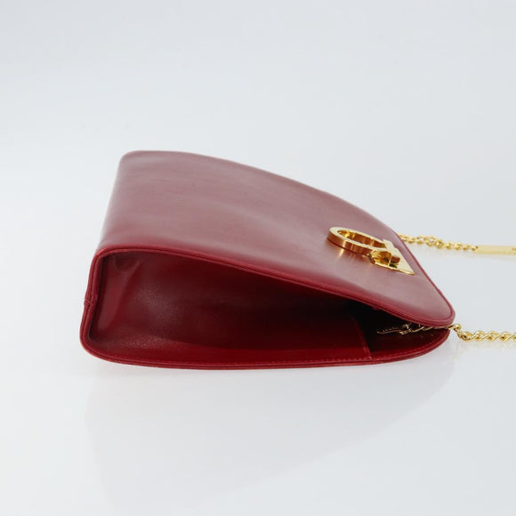 Salvatore Ferragamo Gancini Chain Shoulder Bag Leather Red Gold Auth 143586