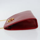 Salvatore Ferragamo Gancini Chain Shoulder Bag Leather Red Gold Auth 143586-4