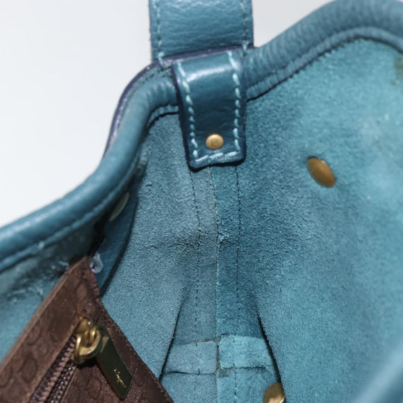 Salvatore Ferragamo Gancini Shoulder Bag Leather Blue Gold Auth 143587