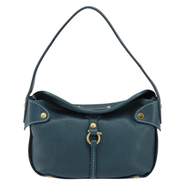 Salvatore Ferragamo Gancini Shoulder Bag Leather Blue Gold Auth 143587 - 0