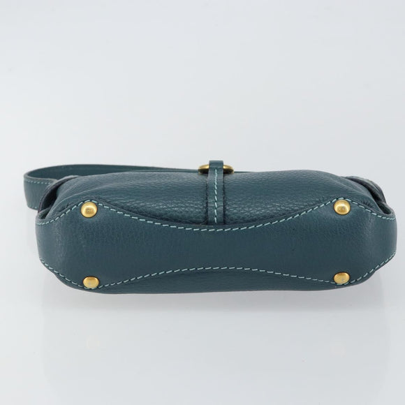 Salvatore Ferragamo Gancini Shoulder Bag Leather Blue Gold Auth 143587