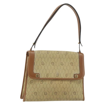 Christian Dior Honeycomb Canvas Shoulder Bag Beige Gold Auth 143588