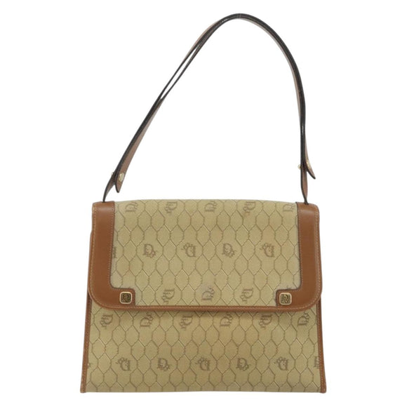 Christian Dior Honeycomb Canvas Shoulder Bag Beige Gold Auth 143588
