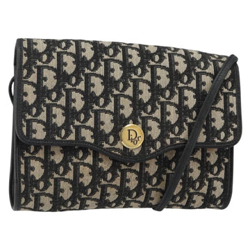 Christian Dior Trotter Canvas Shoulder Bag Navy Gold Auth 143589