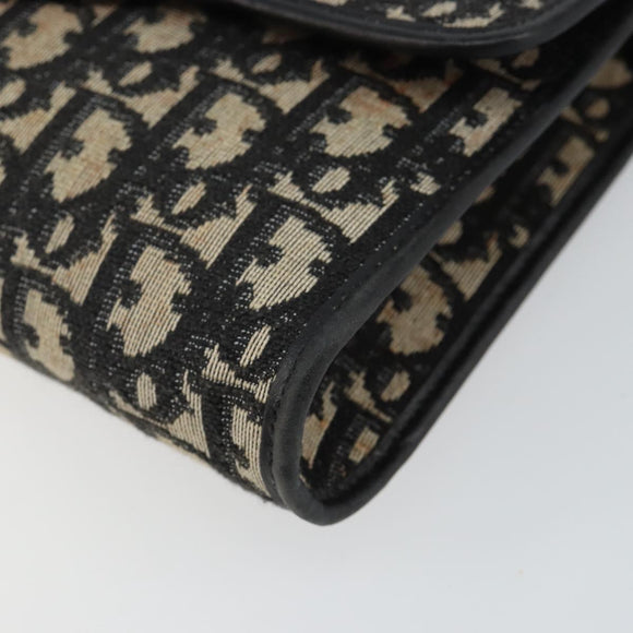 Christian Dior Trotter Canvas Shoulder Bag Navy Gold Auth 143589