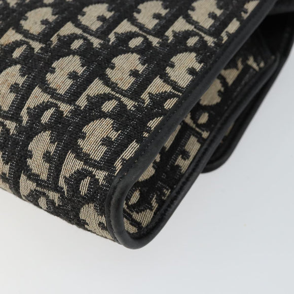 Christian Dior Trotter Canvas Shoulder Bag Navy Gold Auth 143589