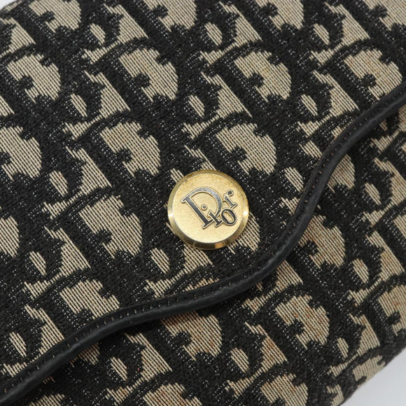 Christian Dior Trotter Canvas Shoulder Bag Navy Gold Auth 143589