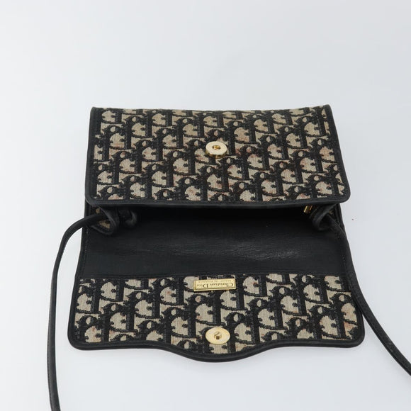 Christian Dior Trotter Canvas Shoulder Bag Navy Gold Auth 143589