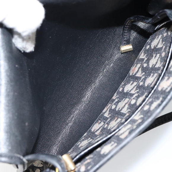 Christian Dior Trotter Canvas Shoulder Bag Navy Gold Auth 143589