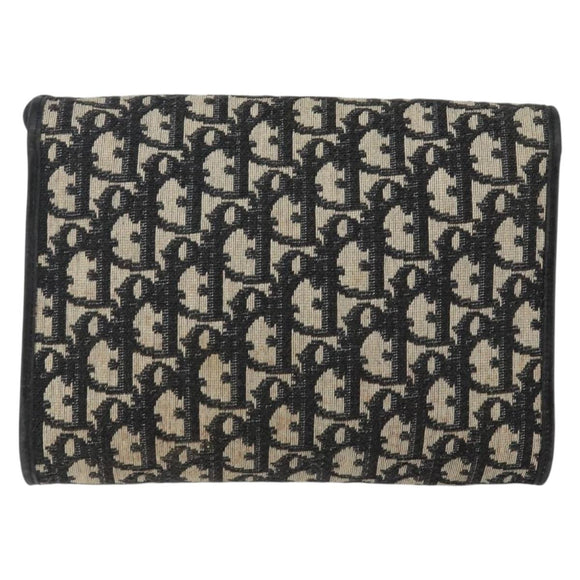 Christian Dior Trotter Canvas Shoulder Bag Navy Gold Auth 143589