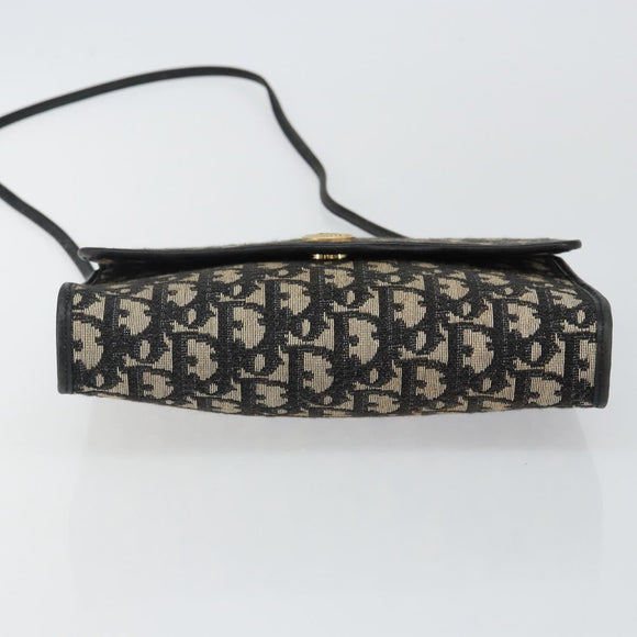 Christian Dior Trotter Canvas Shoulder Bag Navy Gold Auth 143589