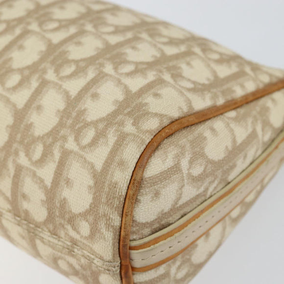 Christian Dior Trotter Canvas Romantic Shoulder Bag PVC Beige Silver Auth 143590