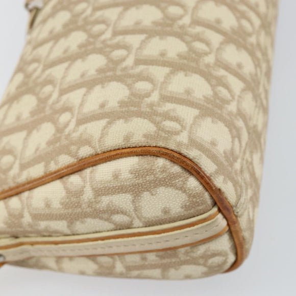 Christian Dior Trotter Canvas Romantic Shoulder Bag PVC Beige Silver Auth 143590